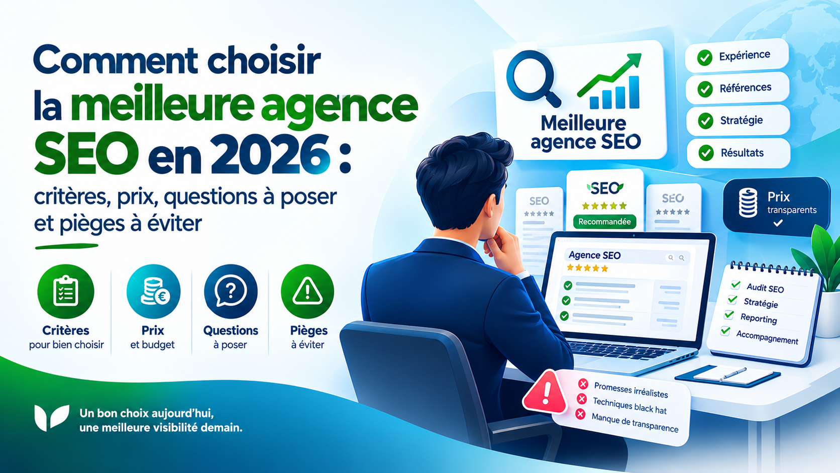 Comment choisir la meilleure agence SEO en 2026 : critères de sélection, prix, questions à poser et pièges à éviter.