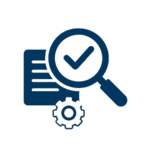 Icône d’audit SEO avec loupe, coche et engrenage